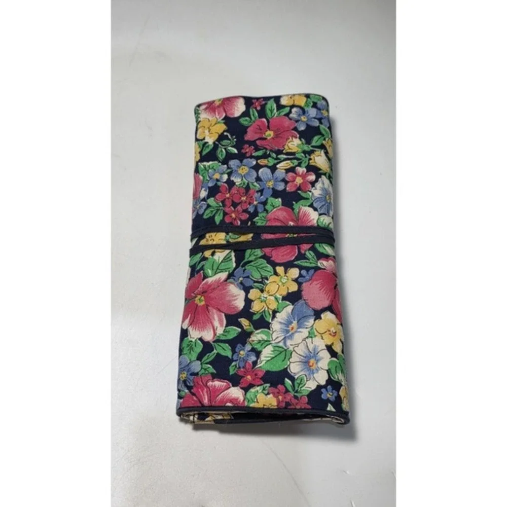 Vintage Ted Lapidus Paris Floral‎ Fabric Travel Jewelry Organizer Roll